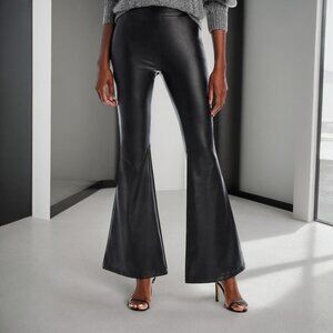 BAGATELLE.NYC Women's Black Faux Leather High Waist Flared Pants Size S NWT